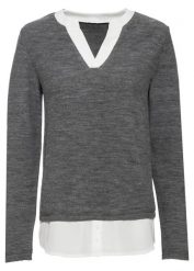 Cienki sweter z koszulową wstawką. Czerwone swetry klasyczne damskie bonprix, bez kołnierzyka. Za 114.99 zł.