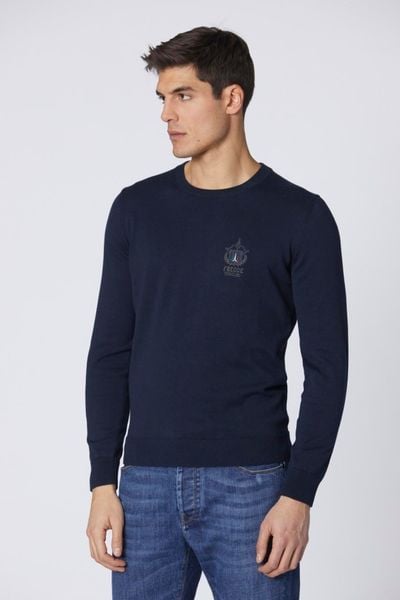 AERONAUTICA MILITARE Granatowy sweter męski, Rozmiar XL. Niebieskie swetry męskie AERONAUTICA MILITARE, l, bez wzorów, bez kołnierzyka. W wyprzedaży za 332.99 zł.