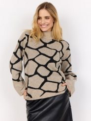 Soyaconcept® sweter z dzianiny z wełną - SC-Ancona Kobiety Sztuczne włókno brązowy|czarny, M. Brązowe swetry klasyczne damskie m, z dzianiny, bez kołnierzyka. Za 179.95 zł.