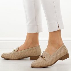 Beżowe półbuty damskie M.Daszyński 25113-8. Brązowe półbuty damskie M.Daszyński, bez wzorów, z materiału, biznesowe, bez obcasa, na płaskiej podeszwie. Za 179.00 zł.