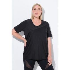 Damskie Bluzka funkcyjna szybkoschnąca okrągły dekolt długi rękaw. Czarne bluzki sportowe damskie Ulla Popken, plus size, z elastanu, bez kołnierzyka, bez ramiączek. Za 199.99 zł.