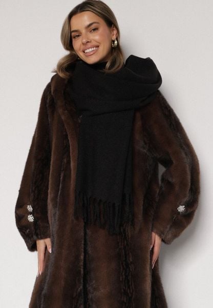 Czarny Klasyczny Szalik Zdobiony Frędzlami Vetilana. Czarne szaliki i kominy damskie Born2be, z aplikacjami, z jeansu. Za 39.99 zł.