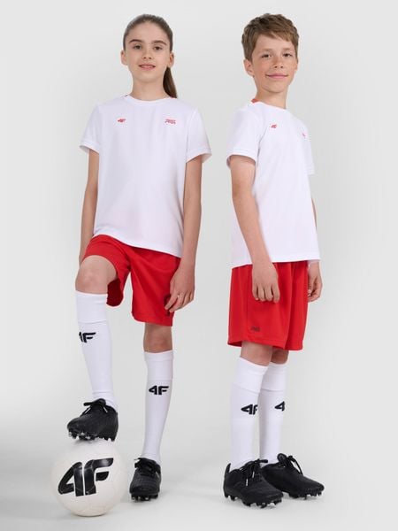 4F Koszulka sportowa dziecięca 4F JUNIOR x Robert Lewandowski - biała 134/140 (8-10 lat). Białe koszulki dziewczęce 4f, m, bez wzorów, z dzianiny, bez ramiączek. Za 89.99 zł.