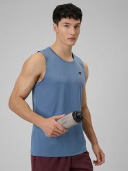 4F Koszulka treningowa regular szybkoschnąca męska - granatowa S. Niebieskie t-shirty sportowe męskie 4f, m, bez ramiączek, do biegania. Za 69.99 zł.