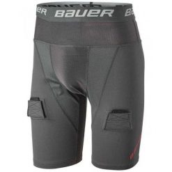 Spodenki Męskie Pro Comfloc Jock Rib. Czarne szorty męskie BAUER, z elastanu, bez kołnierzyka. Za 638.99 zł.
