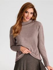 Sweter z wełną - brązowy. Brązowe swetry klasyczne damskie Sinsay, l, z materiału, bez kołnierzyka. Za 39.99 zł.