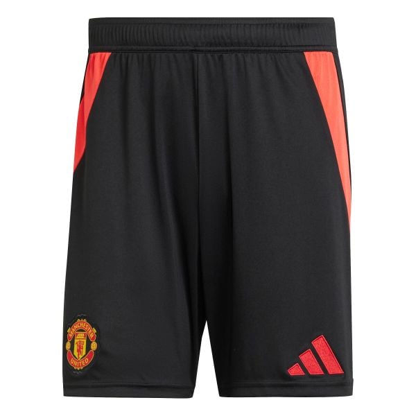 Szorty domowe Manchester United 2024/25. Czarne szorty męskie Adidas, z materiału, do piłki nożnej. Za 180.80 zł.