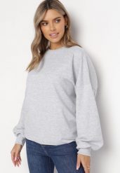 Szara Bawełniana Bluza Oversize Fanelu. Szare bluzy bez kaptura damskie Born2be, z bawełny. Za 99.99 zł.