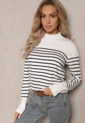 Biały Golf z Bawełną i Wiskozą w Paski z Nitami Viacira. Białe golfy damskie Renee, l, bez wzorów, z bawełny, bez ramiączek. Za 69.99 zł.