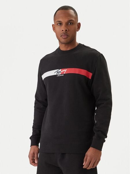 Tommy Jeans Bluza Sign Stripe DM0DM23019 Czarny Regular Fit. Czarne bluzy bez kaptura męskie Tommy Jeans, m, z bawełny. Za 329.99 zł.