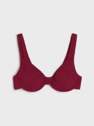Jednolita góra bikini z wykończeniem typu shell - bordowy. Czerwone bikini damskie Sinsay, bez wzorów. Za 29.99 zł.