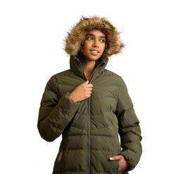 Kurtka Damska Audrey Padded Jacket. Zielone kurtki damskie Trespass, xl, z aplikacjami, z futra, z kapturem. Za 203.99 zł.