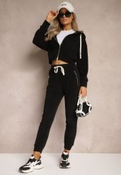 Czarny Komplet Dresowy z Dodatkiem Bawełny Spodnie z Gumką w Talii Bluza z Kapturem Sesaria. Czarne bluzy z kapturem damskie Renee, l, z bawełny. Za 119.99 zł.