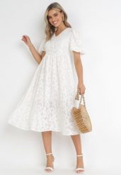 Jasnobeżowa Rozkloszowana Sukienka z Wiskozy z Bufiastymi Rękawami Devisana. Brązowe sukienki damskie Born2be, m, bez wzorów, z wiskozy, eleganckie, bez kołnierzyka, bez ramiączek, midi, rozkloszowane. W wyprzedaży za 183.99 zł.