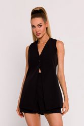 Czarna Kobieca Kamizelka z Jednym Guzikiem. Czarne kamizelki damskie MOE, l, z elastanu. Za 315.90 zł.