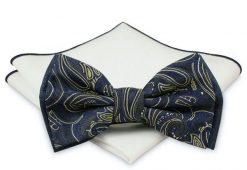 Mucha z poszetką - Chattier, Męska - Granatowa w Orientalne Wzory. Niebieskie krawaty i muchy męskie Chattier, bez wzorów, eleganckie. Za 59.00 zł.