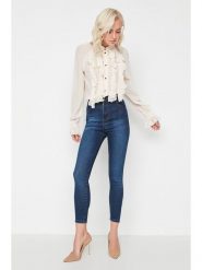 Trendyol Dżinsy - Skinny fit - w kolorze granatowym rozmiar: 38. Niebieskie jeansy damskie Trendyol, z podwyższonym stanem. Za 70.90 zł.