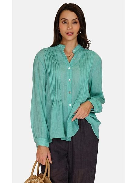 Le Jardin du Lin Lniana bluzka w kolorze turkusowym rozmiar: 34. Niebieskie bluzki damskie Le jardin du lin, bez wzorów, ze lnu, klasyczne, bez kołnierzyka, bez ramiączek. Za 96.60 zł.