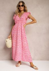 Różowa Sukienka Boho z Bawełny Ozdobiona Wiązaniem Carivia. Czerwone sukienki damskie Renee, na lato, bez wzorów, z bawełny, boho, bez kołnierzyka, bez ramiączek, maxi. W wyprzedaży za 111.99 zł.