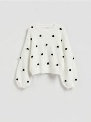 Sweter w kropki - wielobarwny. Swetry klasyczne damskie Reserved, l, z dzianiny, bez kołnierzyka. Za 139.99 zł.