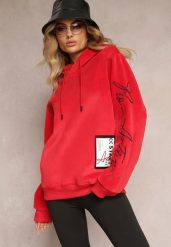 Czerwona Bluza z Polarem i Haftami na Rękawach Janakame. Czerwone bluzy z kapturem damskie Renee, na jesień, xl, z bawełny. Za 79.99 zł.