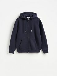 Rozpinana bluza z kapturem - granatowy. Niebieskie bluzy z kapturem męskie Reserved, l, z bawełny. Za 149.99 zł.