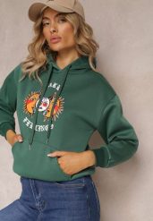 Ciemnozielona Bluza Kangurka z Nadrukiem i Kapturem Uvella. Zielone bluzy z kapturem damskie Renee, xl. Za 79.99 zł.