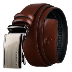 Brązowy pasek męski z automatyczną klamrą wykonany ze skóry naturalnej Peterson PTN A020-AB-BROWN. Brązowe paski męskie Peterson, bez wzorów, ze skóry, eleganckie. Za 69.99 zł.