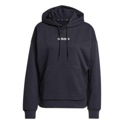 Bluza damska adidas Essentials Linear French Terry Hoodie - czarna. Czarne bluzy sportowe damskie Adidas, l, bez wzorów, z bawełny, bez ramiączek, długie, bez kaptura. Za 195.99 zł.