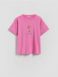 T-shirt z nadrukiem Inside Out - fuksja. Czerwone koszulki dziewczęce Reserved, bez wzorów, z bawełny, bez ramiączek. Za 45.99 zł.