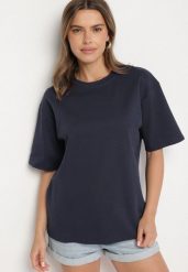 Granatowy Bawełniany Klasyczny T-shirt Merovira. Niebieskie t-shirty damskie Born2be, bez wzorów, z bawełny, bez kołnierzyka. Za 64.99 zł.