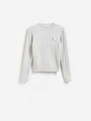 Sweter z haftem - jasnoszary. Szare swetry klasyczne damskie Reserved, l, z dzianiny, bez kołnierzyka. Za 119.99 zł.