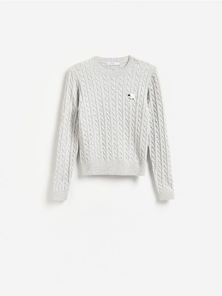 Sweter z haftem - jasnoszary. Szare swetry klasyczne damskie Reserved, l, z dzianiny, bez kołnierzyka. Za 119.99 zł.