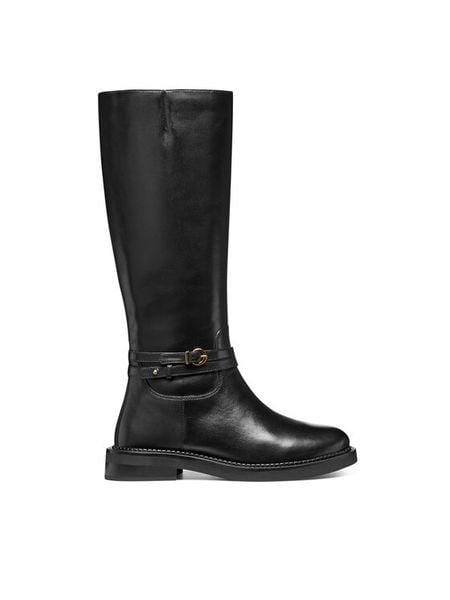 Geox Oficerki D Serilda D56WYA 00043 C9999 Czarny. Czarne kozaki damskie Geox, ze skóry, bez obcasa, na płaskiej podeszwie. Za 639.99 zł.