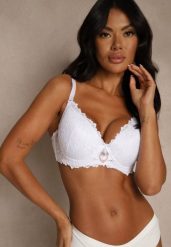 Biały Koronkowy Biustonosz Ozdobiony Cyrkoniowym Sercem Bothilei. Białe biustonosze Renee, bez wzorów, z jeansu. Za 39.99 zł.