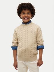 Tommy Hilfiger Sweter Cable KB0KB09753 Beżowy Regular Fit. Brązowe swetry chłopięce Tommy Hilfiger, bez wzorów, bez kołnierzyka. Za 329.99 zł.