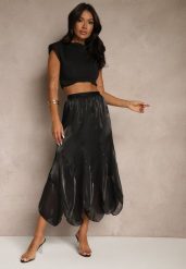 Czarna Spódnica o Rozkloszowanym Kroju z Błyszczącą Nitką Lumorisse. Czarne spódniczki damskie Renee, l, bez wzorów, eleganckie, maxi, proste. Za 74.99 zł.