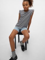 Vero Moda Girl Koszulka "Leila" w kolorze granatowo-białym rozmiar: 158/164. Białe koszulki dziewczęce Vero Moda Girl, bez wzorów, z bawełny, bez ramiączek. Za 61.46 zł.
