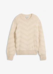 Sweter z grubą nicią. Brązowe swetry klasyczne damskie bonprix, bez kołnierzyka. Za 169.99 zł.