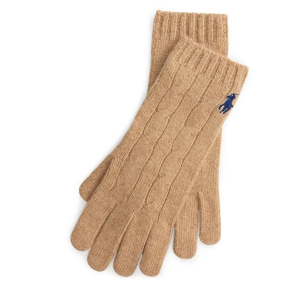Rękawiczki Polo Ralph Lauren. Brązowe rękawiczki damskie Polo Ralph Lauren, bez wzorów, z dzianiny. Za 349.99 zł.