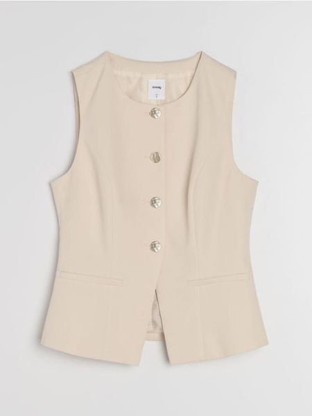 Kamizelka garniturowa z ozdobnymi guzikami - kremowy. Białe kamizelki damskie Sinsay, l. Za 59.99 zł.