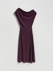 Sukienka midi - ciemnofioletowy. Fioletowe sukienki damskie Reserved, l, bez wzorów, z dzianiny, klasyczne, bez kołnierzyka, bez ramiączek, midi. Za 129.99 zł.