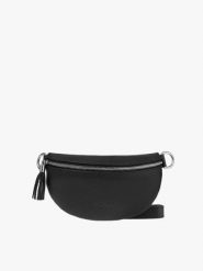 Czarna torebka typu nerka z frędzlem. Czarne torebki klasyczne damskie Ryłko, bez wzorów, ze skóry, małe, bez dodatków. Za 229.99 zł.
