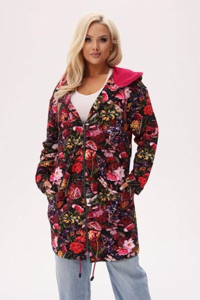 Bluza z kapturem Bloom - florystyczny print z akcentem ważek PLUS SIZE XXL OVERSIZE JESIEŃ. Różowe bluzy z kapturem damskie Moda Size Plus Iwanek, plus size, z bawełny. Za 329.90 zł.