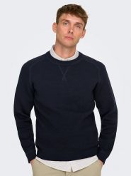 ONLY & SONS Sweter w kolorze granatowym rozmiar: S. Niebieskie swetry męskie Only & Sons, s, bez wzorów, z bawełny, bez kołnierzyka. Za 70.24 zł.