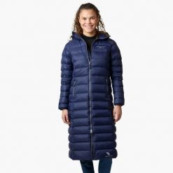 Kurtka damska hiking wodoodporna wiatroszczelna oddychająca Östersund Long. Niebieskie kurtki damskie SWEDEMOUNT, bez wzorów, z puchu, bez kaptura. Za 899.99 zł.