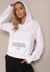 Biała Bluza o Klasycznym Kroju z Kapturem i Kieszenią Firloti. Białe bluzy z kapturem damskie Renee, l, z jeansu. Za 49.99 zł.