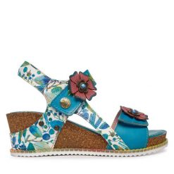 Sandały Laura Vita. Niebieskie sandały damskie Laura Vita, bez wzorów, bez obcasa, na koturnie. Za 459.99 zł.