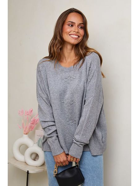 Soft Cashmere Sweter w kolorze szarym rozmiar: 38/40. Szare swetry klasyczne damskie Soft Cashmere, bez kołnierzyka. Za 160.95 zł.
