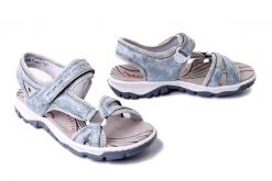 RIEKER 68879-12 blue, sandały damskie. Niebieskie sandały damskie Rieker, bez wzorów, bez obcasa. Za 255.92 zł.